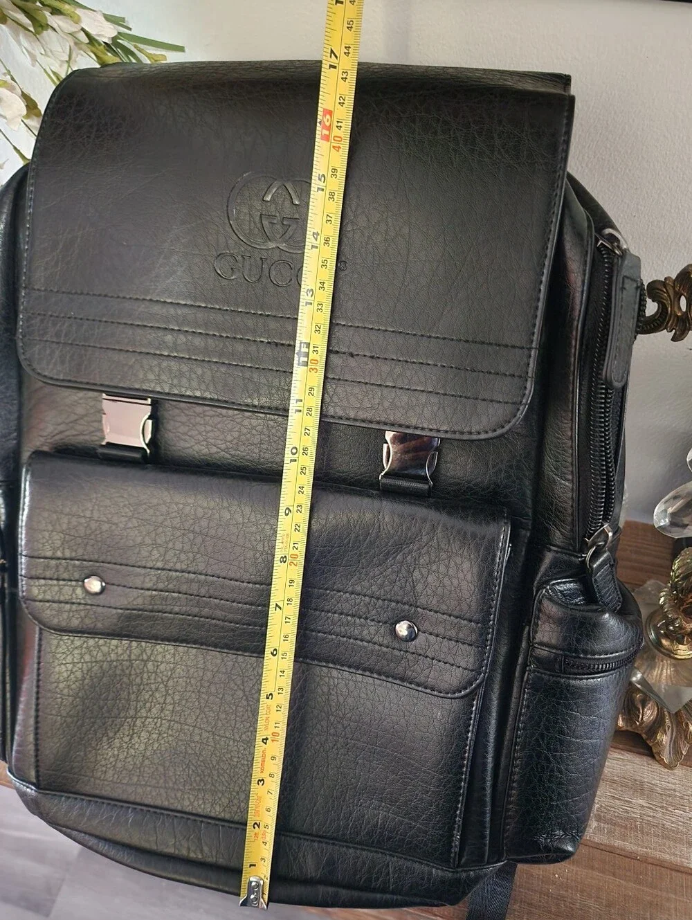 Black Faux Leather Laptop Backpack Travel Business School Unisex